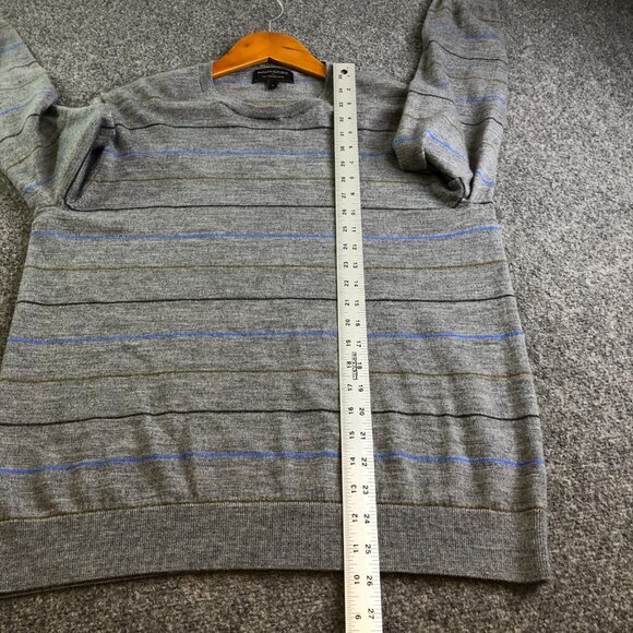 Banana Republic Sweater Mens Large Gray Blue Striped 100% Merino Wool Casual - Picture 6 of 8